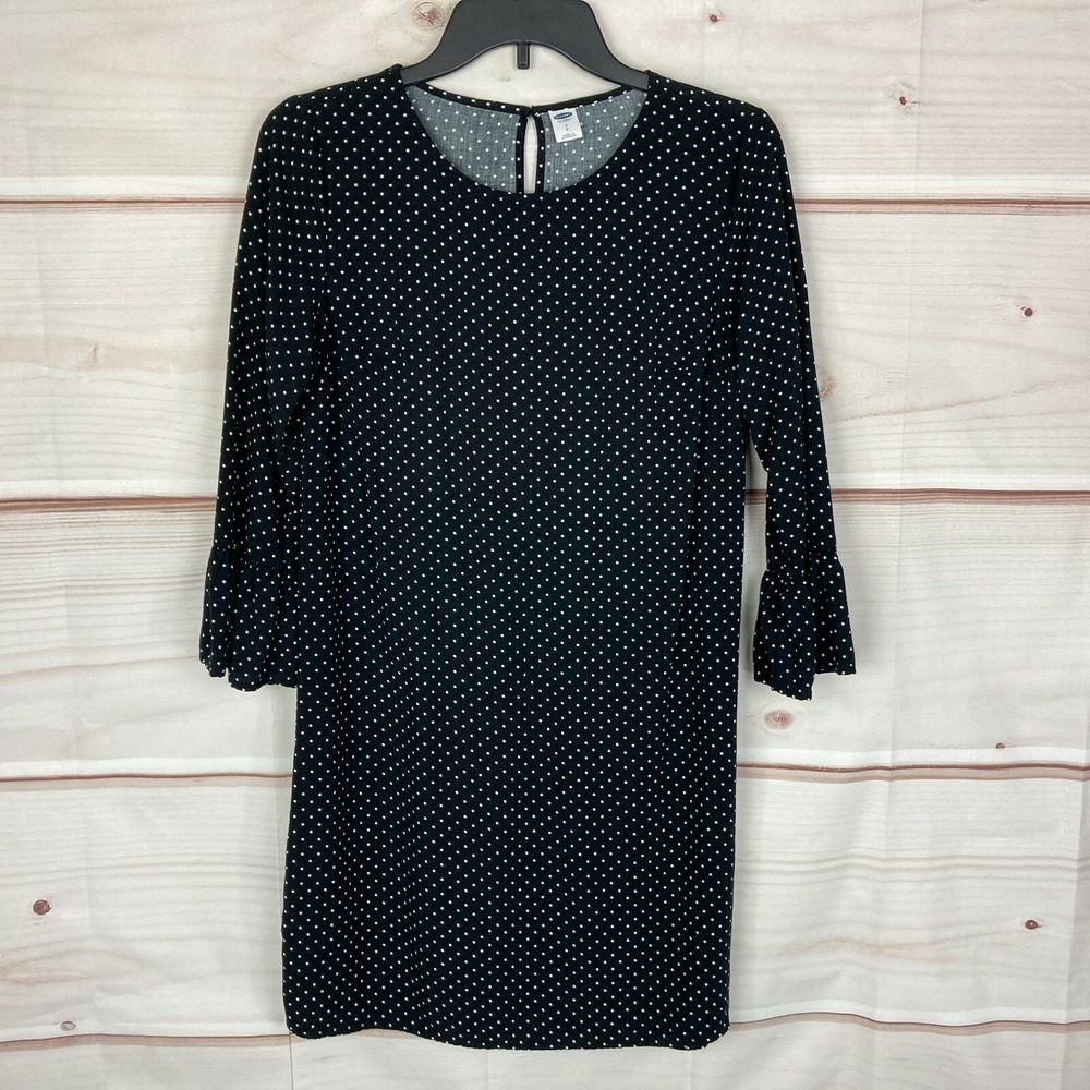 Old Navy Dress Womens Small Polka Dot Bell Sleeve‎ Shift Lightweight Woven Black
